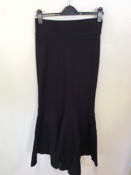 GIORGIO ARMANI BLACK WOOL LONG TRUMPET HEM SKIRT SIZE 8