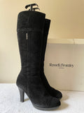 RUSSELL & BROMLEY QUICK FIRE BLACK SUEDE KNEE LENGTH HEELED BOOTS SIZE 6/39