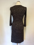JAEGER BLACK & DARK GREY LEOPARD PRINT STRETCH JERSEY DRESS SIZE 8