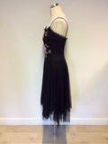 LAUNDRY BLACK NET OVERLAY FLORAL EMBROIDERY STRAPPY COCKTAIL DRESS SIZE 8