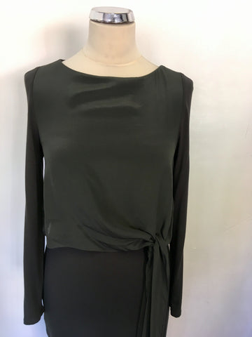 MINT VELVET DARK GREEN STRETCH JERSEY SILK TOP DRESS SIZE 10