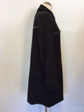 TED BAKER BLACK & FAUX LEATHER TRIM COTTON COAT SIZE 3 UK 12/14