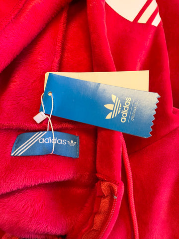BRAND NEW ADIDAS RED VELOUR ZIP UP HOODED TRACK SUIT SIZE 10/12