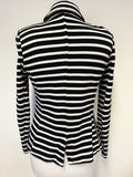 WHISTLES BLACK & WHITE STRIPE COTTON KNIT FITTED JACKET SIZE 8