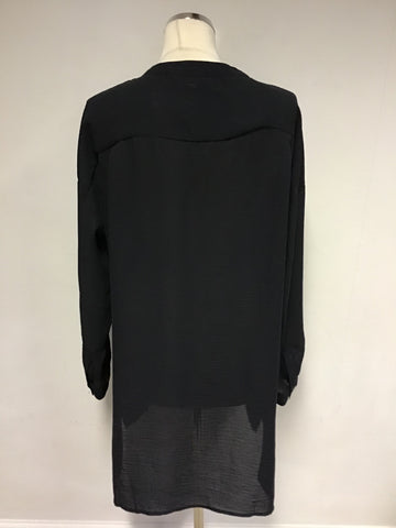 ICHI BLACK COLLARLESS OVERSIZE LONG SLEEVE SHIRT SIZE S