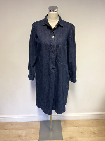 TOAST BLUE DENIM LONG SLEEVE SHIFT SHIRT DRESS SIZE 12 FIT LARGER