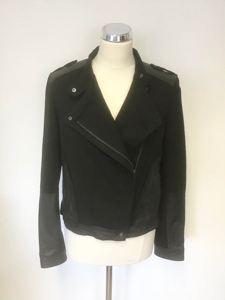 COMPTOIR DES COTONNIERS BLACK COTTON & LEATHER TRIM JACKET SIZE L