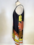HOBBS BLACK, LIME,ORANGE & BROWN SILK OPEN SHOULDER SHIFT DRESS SIZE 12