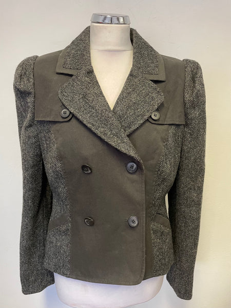 BRAND NEW LABEL LAB DARK GREY HERRINGBONE TWEED WAX COTTON TRIMMED COLLARED JACKET SIZE 14