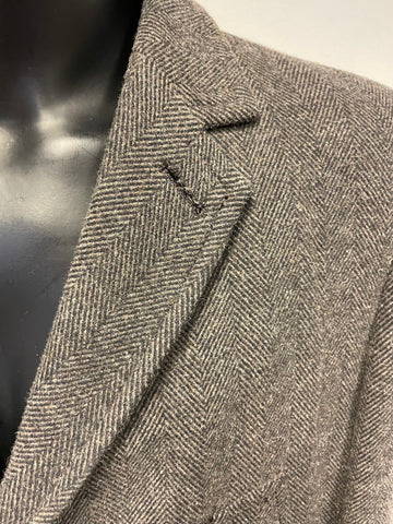 TED BAKER GREY HERRINGBONE WOOL BLEND OVERCOAT SIZE 6 UK XL