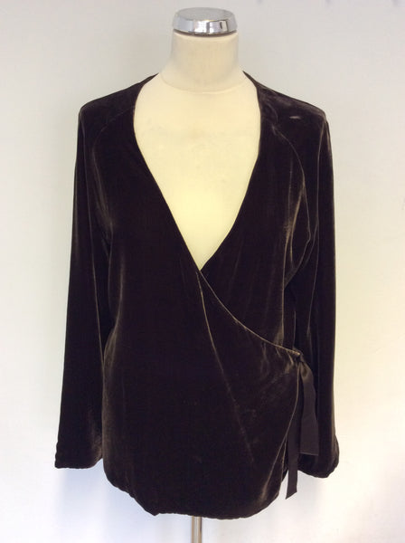THE WHITE COMPANY BROWN VELVET & SILK WRAP AROUND TOP SIZE M