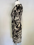 LAUREN BY RALPH LAUREN BLACK & CREAM PRINT 3/4 SLEEVE PENCIL DRESS SIZE 10 PETITE