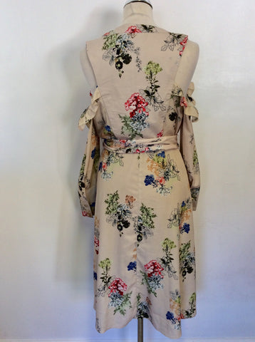 PREEN EDITION CREAM FLORAL PRINT COLD SHOULDER WRAP DRESS SIZE 12