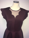 TED BAKER SHARLOT MAROON MESH INSERT SKATER DRESS SIZE 4 UK 14
