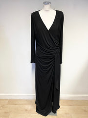 COAST BLACK JERSEY LONG SLEEVED WRAP ACROSS LONG EVENING DRESS SIZE 18
