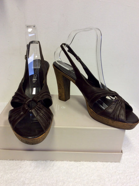 MODA IN PELLE DARK BROWN LEATHER HEELED SANDALS SIZE 7/40