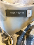 MINT VELVET PALE GREY BUTTERFLY PRINT DRESS SIZE 14