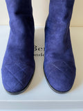 LK BENNETT BAMBRA DENIM BLUE SUEDE ELASTICATED PANEL KNEE LENGTH BOOTS SIZE 5/38