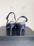 JOHN LEWIS CLUSTER NAVY BLUE SATIN SLINGBACK HEELS SIZE 8/41 & MATCHING SHOULDER BAG