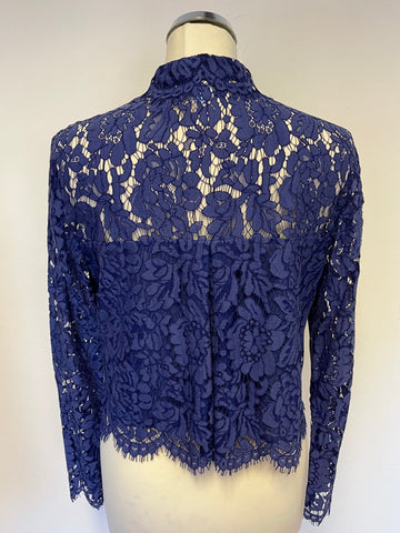 WHISTLES ROYAL BLUE LACE BUTTON UP LONG SLEEVE TOP SIZE 10