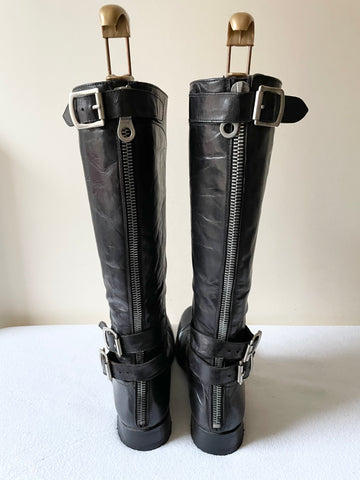 TRIUMPH BY PAUL SMITH BLACK LEATHER BUCKLE TRIM MOTORBIKE BOOTS SIZE 6/39