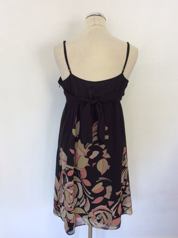 TED BAKER BLACK,PINK & BEIGE PRINT SILK DRESS SIZE 4 UK 14