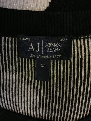 ARMANI JEANS BLACK & WHITE SPOT CREW NECK LONG SLEEVE JUMPER SIZE 10