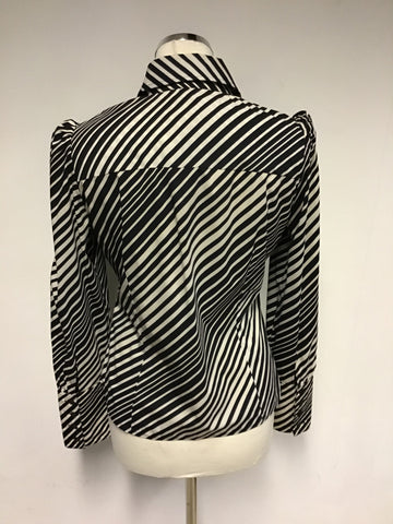 KAREN MILLEN BLACK & CREAM STRIPE LONG SLEEVE DEEP CUFF SHIRT SIZE 12