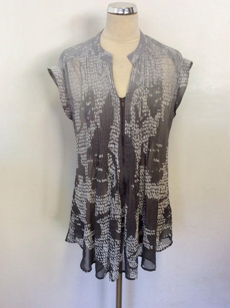 MINT VELVET GREY PRINT ZIP FRONT SLEEVELESS TOP SIZE 12