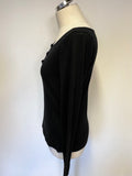 LK BENNETT BLACK SILK,COTTON & CASHMERE BOW TRIM FINE KNIT JUMPER SIZE M