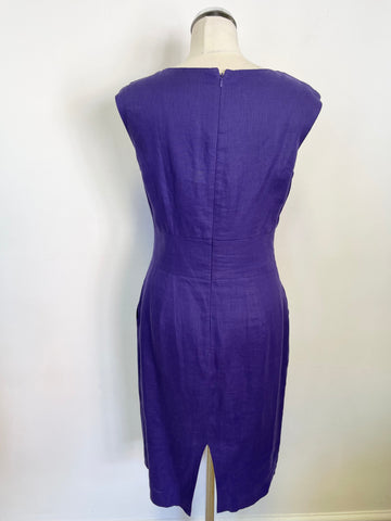 HOBBS PURPLE LINEN SLEEVELESS PENCIL DRESS SIZE 10