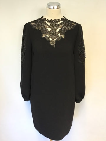 WHISTLES BLACK LACE TRIM SPECIAL OCCASION SHIFT DRESS SIZE 8