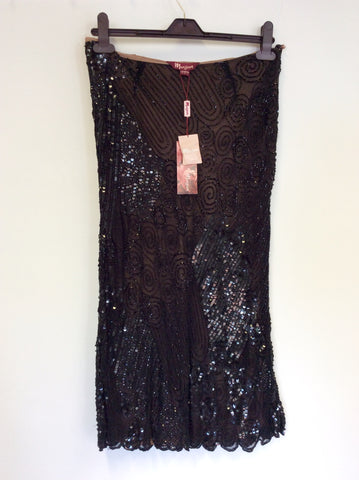 BRAND NEW MONSOON BLACK BEADED & SEQUINNED SILK SKIRT SIZE 12