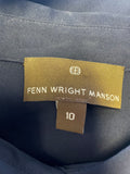 FENN WRIGHT MANSON SILK NAVY BLUE COLLARED BLOUSE SIZE 10