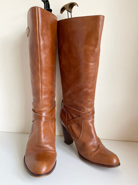 OFFICE TAN LEATHER HEELED BOOTS SIZE 7.5/41