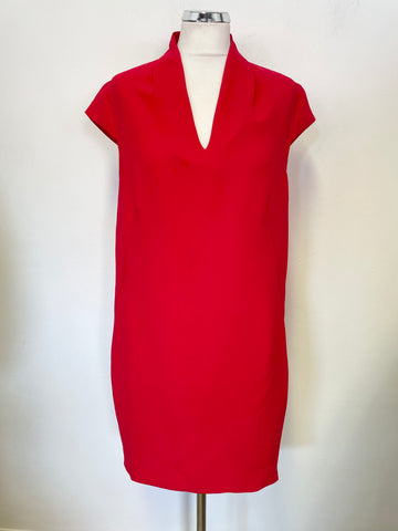 WHISTLES RED V NECK CAP SLEEVED SHIFT DRESS SIZE 10