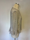 WHISTLES WHITE & NAVY BLUE PRINT SILK BLEND 3/4 SLEEVE TOP SIZE 14