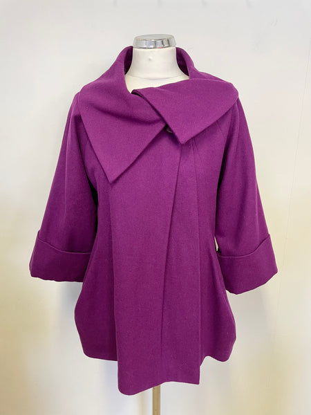 PER UNA MAGENTA WOOL BLEND 3/4 SLEEVE COLLARED JACKET SIZE 10