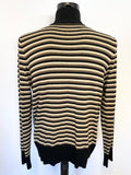 FAKE LONDON BLACK,BROWN & BEIGE 100% WOOL ZIP UP STRIPED CARDIGAN SIZE L