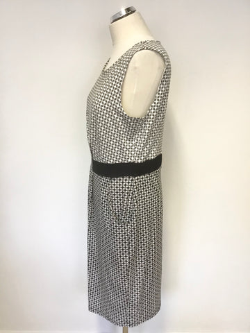 HOBBS BLACK & WHITE PRINT SLEEVELESS STRETCH JERSEY DRESS SIZE 14