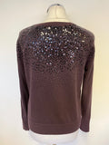 THE WHITE COMPANY AUBERGINE SEQUIN TRIMMED MERINO WOOL BLEND JUMPER SIZE 12