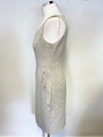 HOBBS OATMEAL BEIGE LINEN SLEEVELESS PENCIL DRESS SIZE 10