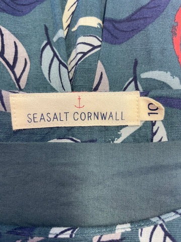 SEASALT CORNWALL DARK GREEN LEAF PRINT WINDOW BOX MIDI DRESS SIZE 10