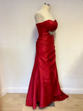 ROLAND JOYCE RED DIAMANTÉ TRIM STRAPLESS / STRAPPY BALL GOWN & MATCHING WRAP SIZE 8