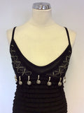 SAVE THE QUEEN BLACK TIERED WITH SILVER METAL TRIM LONG STRETCH DRESS SIZE S