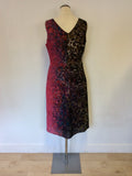 GINA BACCONI MULTI COLOURED PRINT SLEEVELESS DRESS SIZE 16