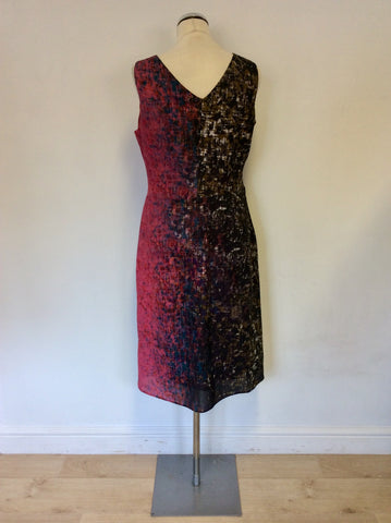 GINA BACCONI MULTI COLOURED PRINT SLEEVELESS DRESS SIZE 16