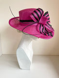 GET AHEAD HATS FUCHSIA PINK & BLACK BOW TRIM SHAPED WIDE BRIM FORMAL HAT