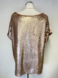 PHASE EIGHT ROSE GOLD SEQUINNED BOAT NECK TOP SIZE 18