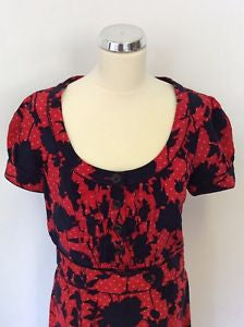 WHISTLES RED & NAVY BLUE SILK SHORT SLEEVE DRESS SIZE 8